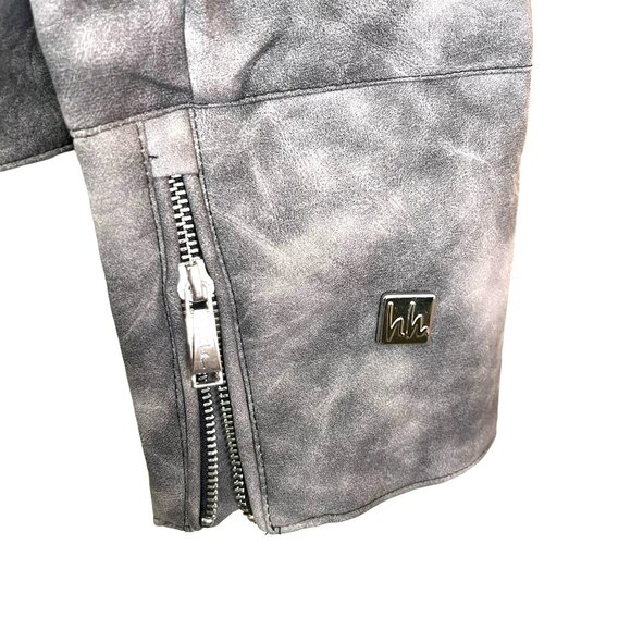 Nicole Miller Faux Leather Bomber Jacket Gray Marbled Moto Sz 1X NWT - Picture 2 of 5